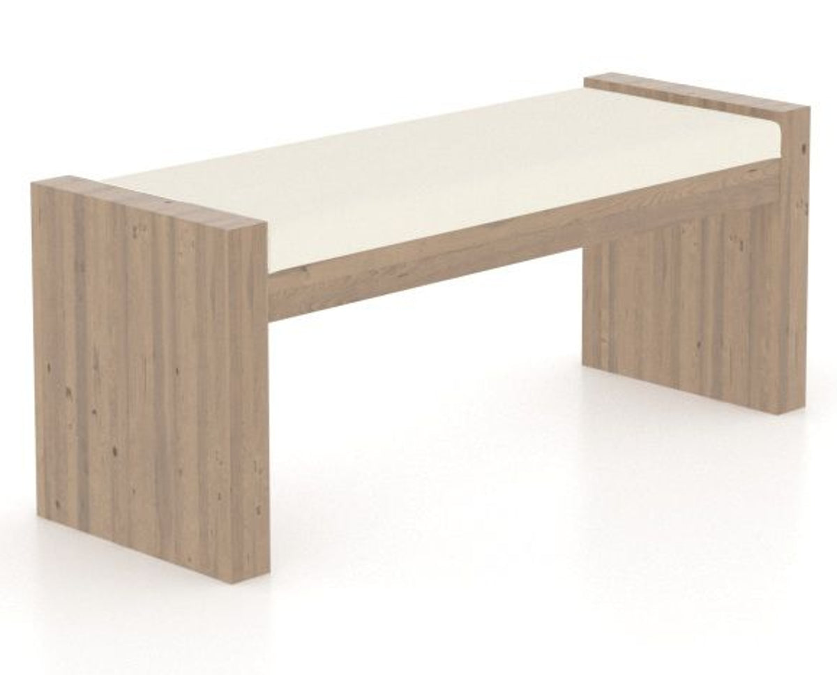 Canadel Loft Upholstered Bench 5073 in YJ Faux Leather and 25 Pecan Washed, three-quarter view