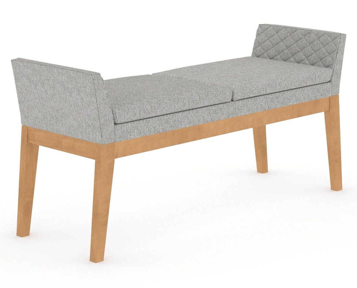 Canadel Downtown Upholstered Bench 5170 in 7C Fabric and 20 Caramel Washed, three-quarter view