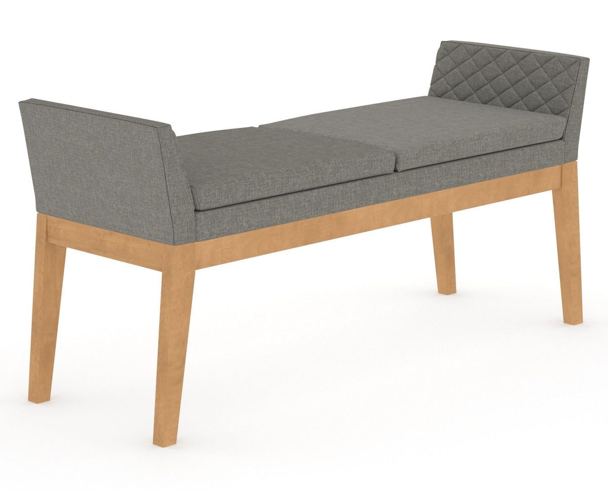 Canadel Downtown Upholstered Bench 5170 in TN Fabric and 20 Caramel Washed, three-quarter view