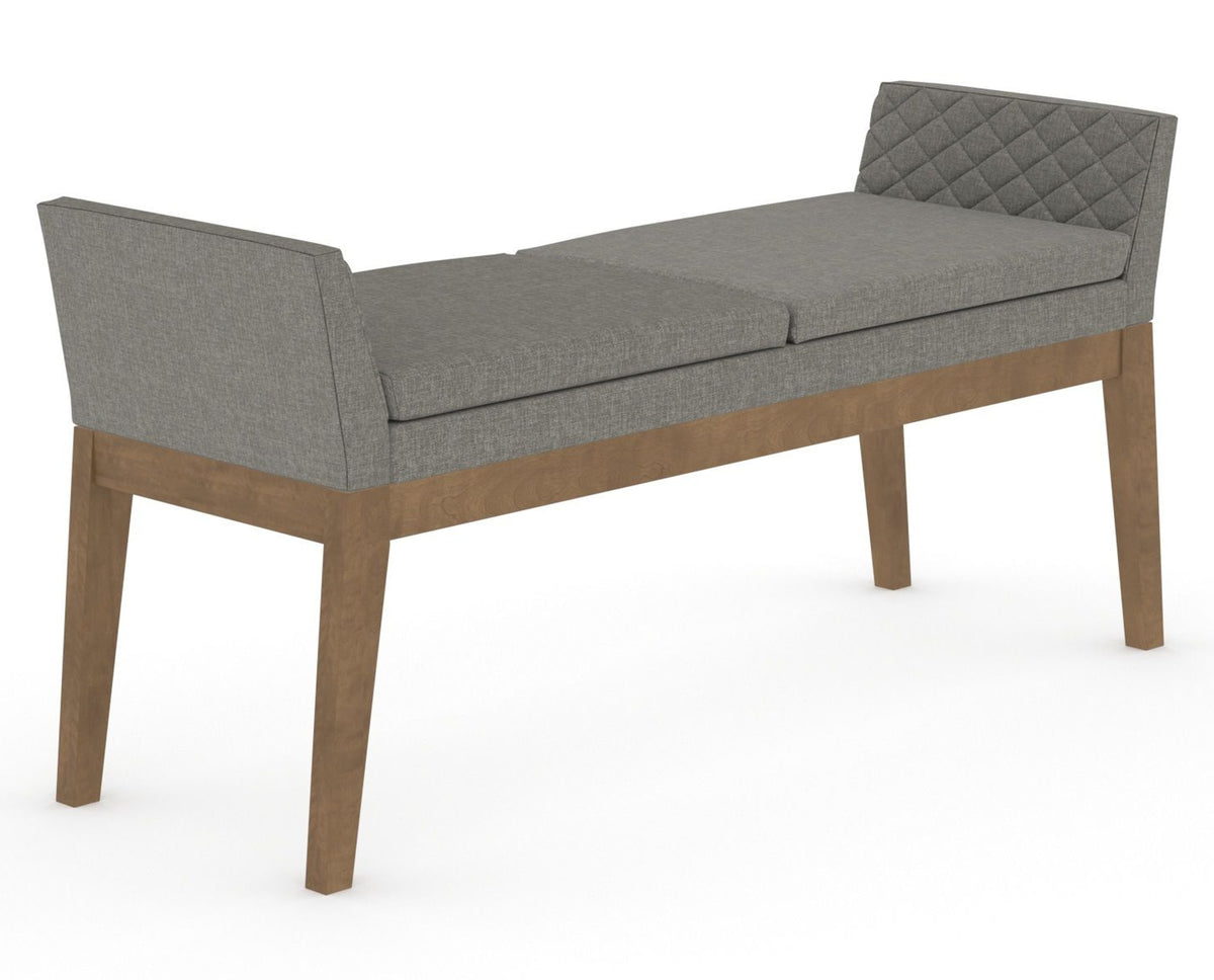 Canadel Downtown Upholstered Bench 5170 in TN Fabric and 25 Pecan Washed, three-quarter view