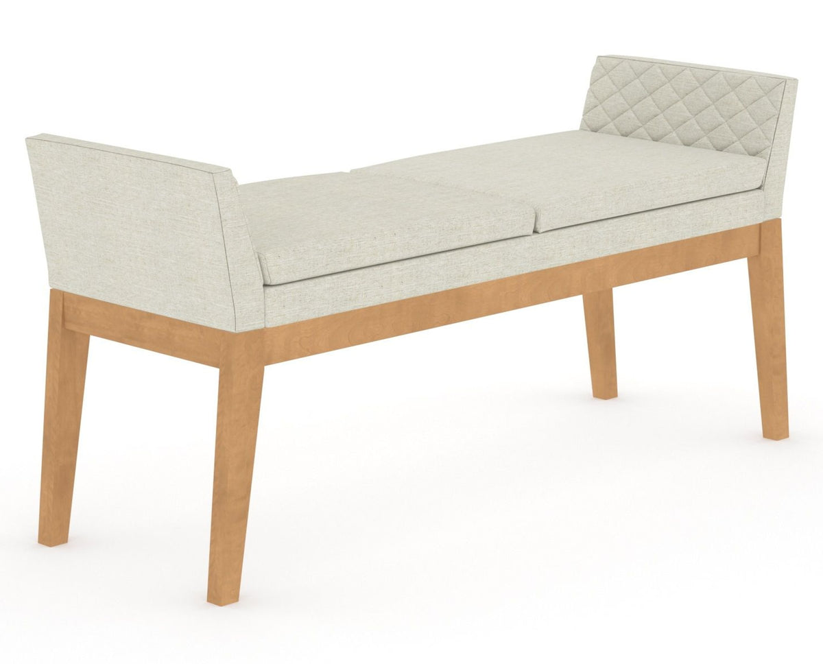 Canadel Downtown Upholstered Bench 5170 in TW Fabric and 20 Caramel Washed, three-quarter view