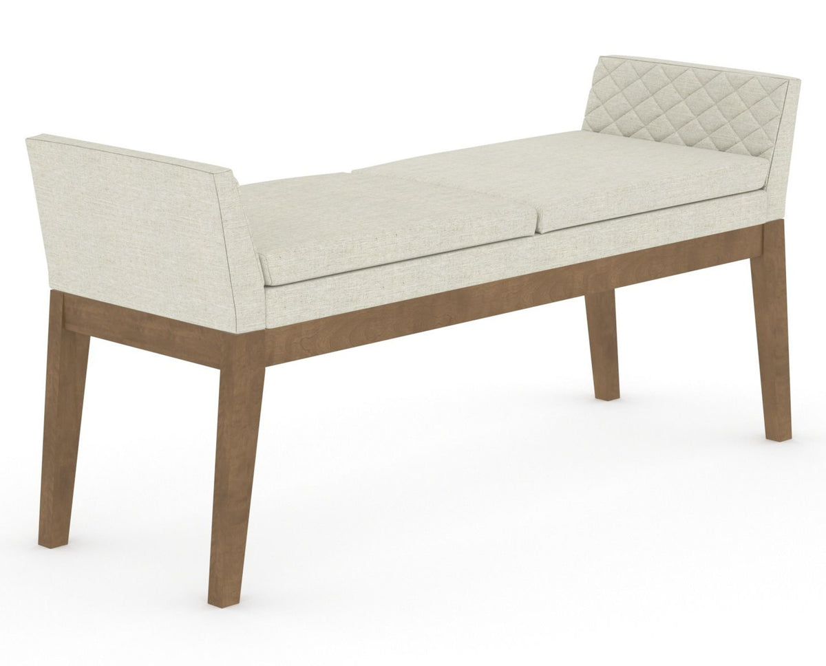 Canadel Downtown Upholstered Bench 5170 in TW Fabric and 25 Pecan Washed, three-quarter view