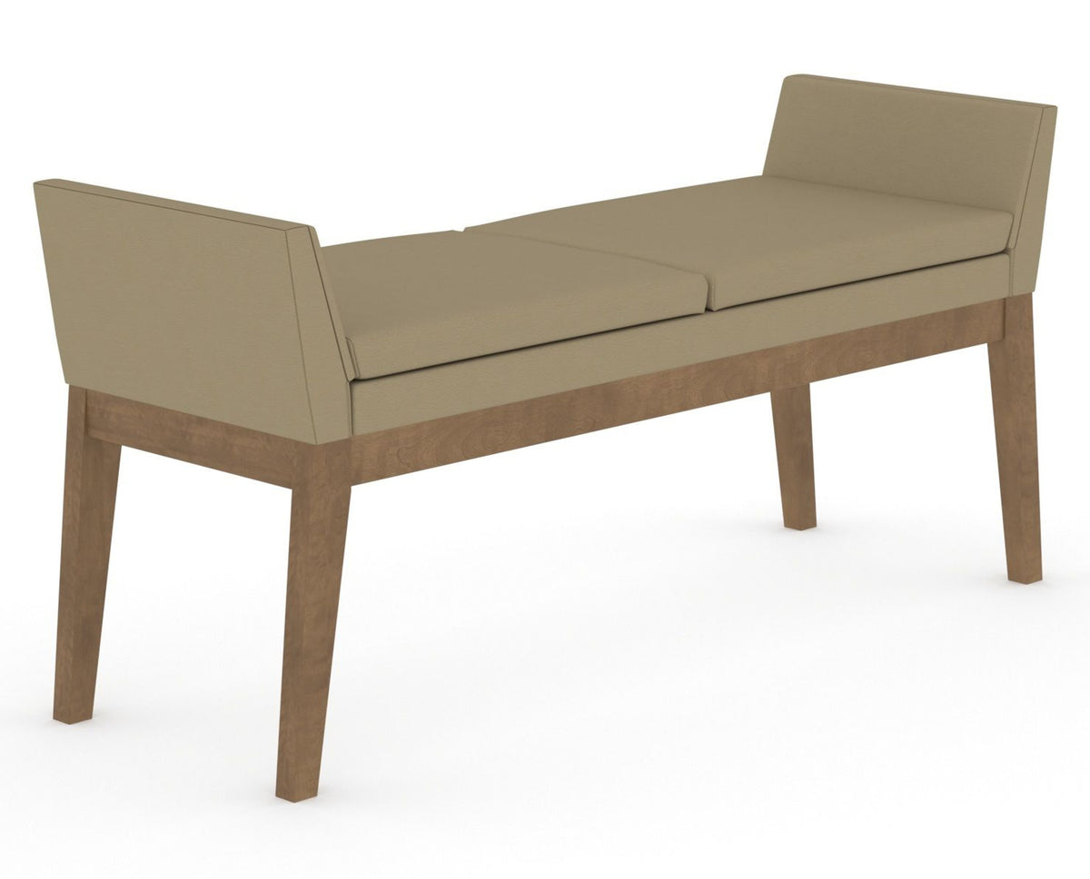 Canadel Downtown Upholstered Bench 5170 in XY Faux Leather and 25 Pecan Washed, three-quarter view