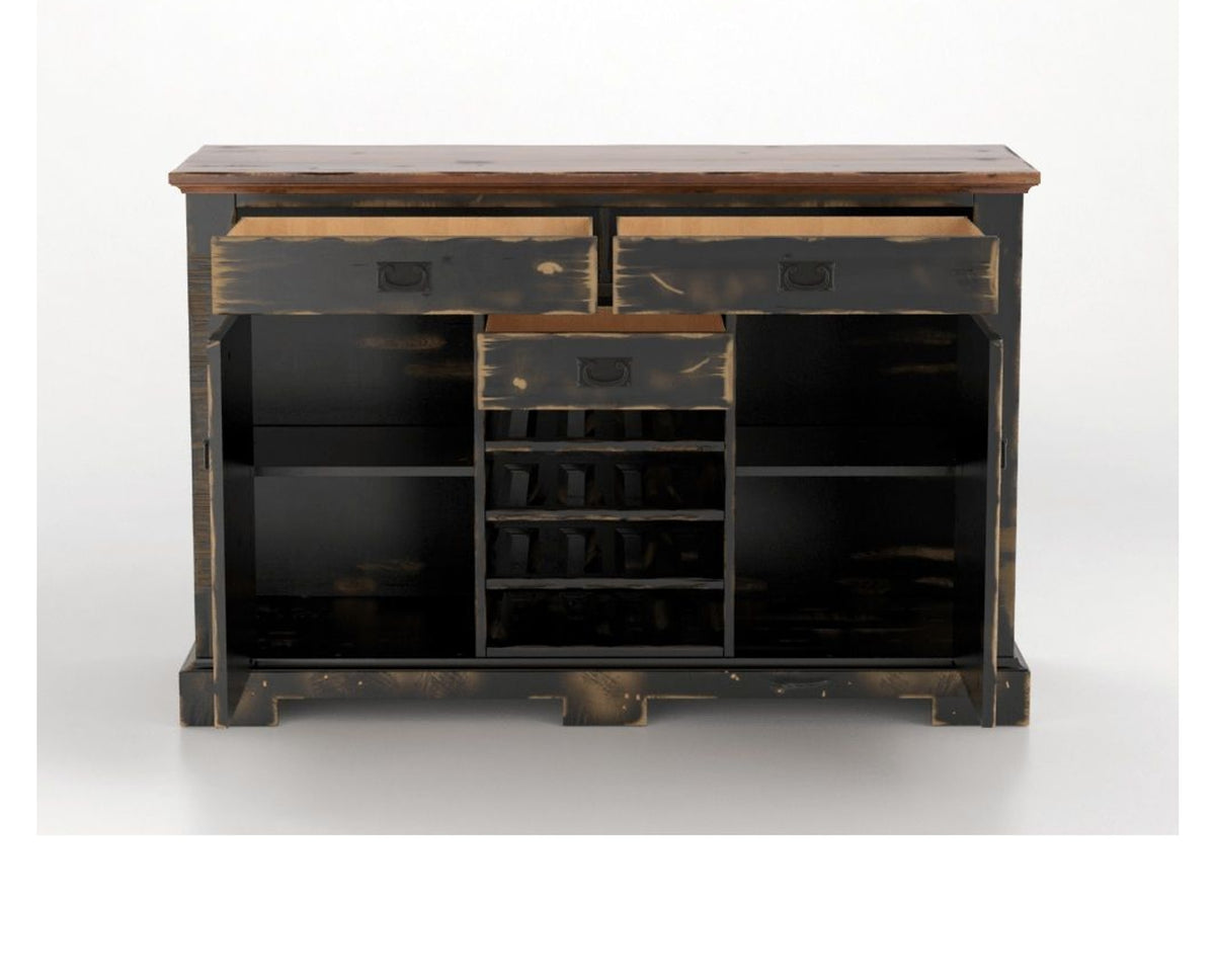 Canadel Champlain Colonial Buffet in Black and Spice Washed, fully open view