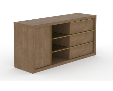 Canadel Modern Linear Buffet in Pecan Washed, three-quarter view