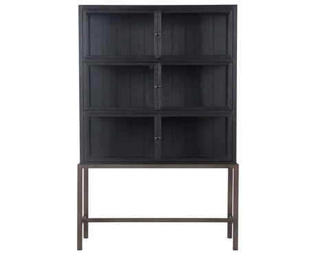 Drifted Black Oak & Drifted Matte Black Veneer with Clear Glass & Waxed Black Iron | Spencer Curio Cabinet | Valley Ridge Furniture