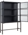 Drifted Black Oak & Drifted Matte Black Veneer with Clear Glass & Waxed Black Iron | Spencer Curio Cabinet | Valley Ridge Furniture