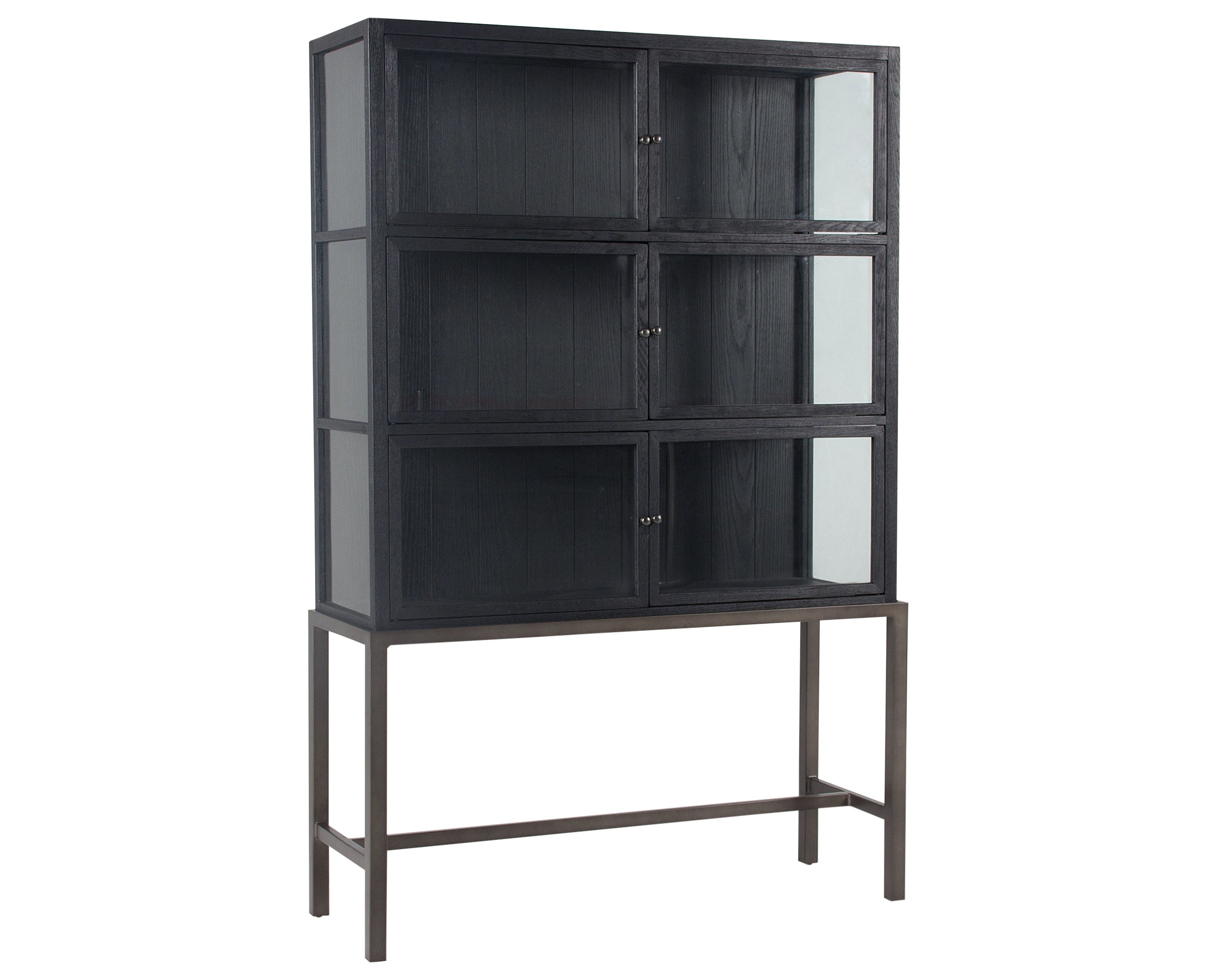 Drifted Black Oak &amp; Drifted Matte Black Veneer with Clear Glass &amp; Waxed Black Iron | Spencer Curio Cabinet | Valley Ridge Furniture