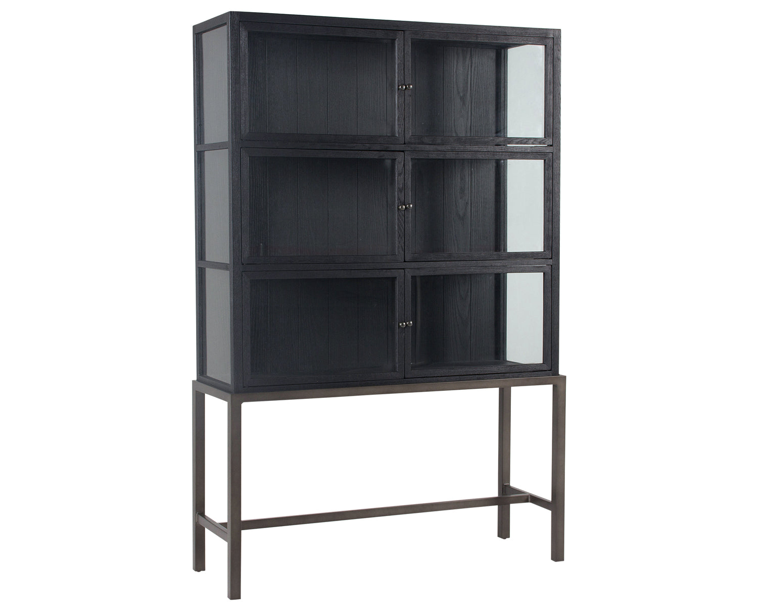 Drifted Black Oak & Drifted Matte Black Veneer with Clear Glass & Waxed Black Iron | Spencer Curio Cabinet | Valley Ridge Furniture