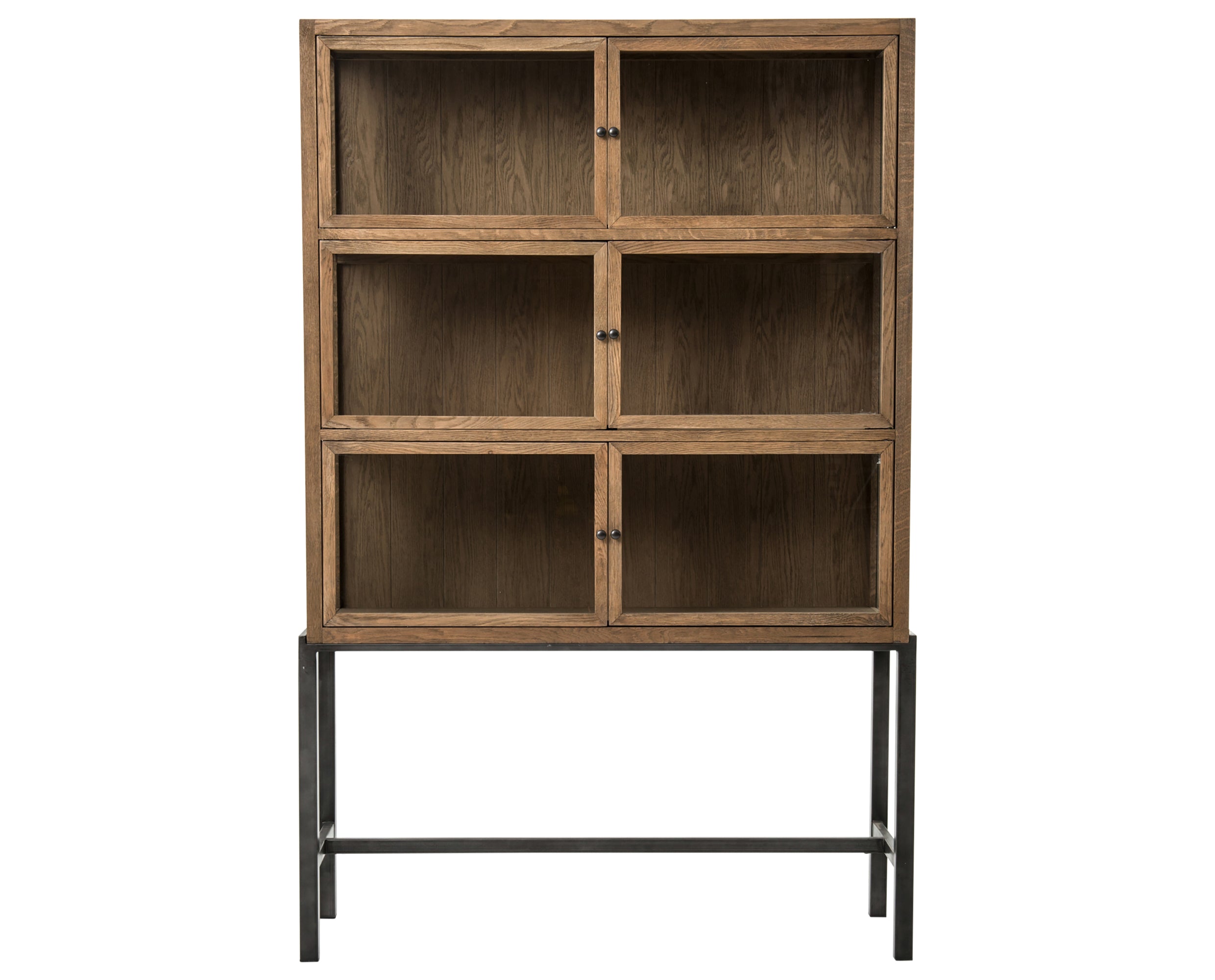 Drifted Oak &amp; Drifted Oak Veneer with Clear Glass &amp; Waxed Black Iron | Spencer Curio Cabinet | Valley Ridge Furniture
