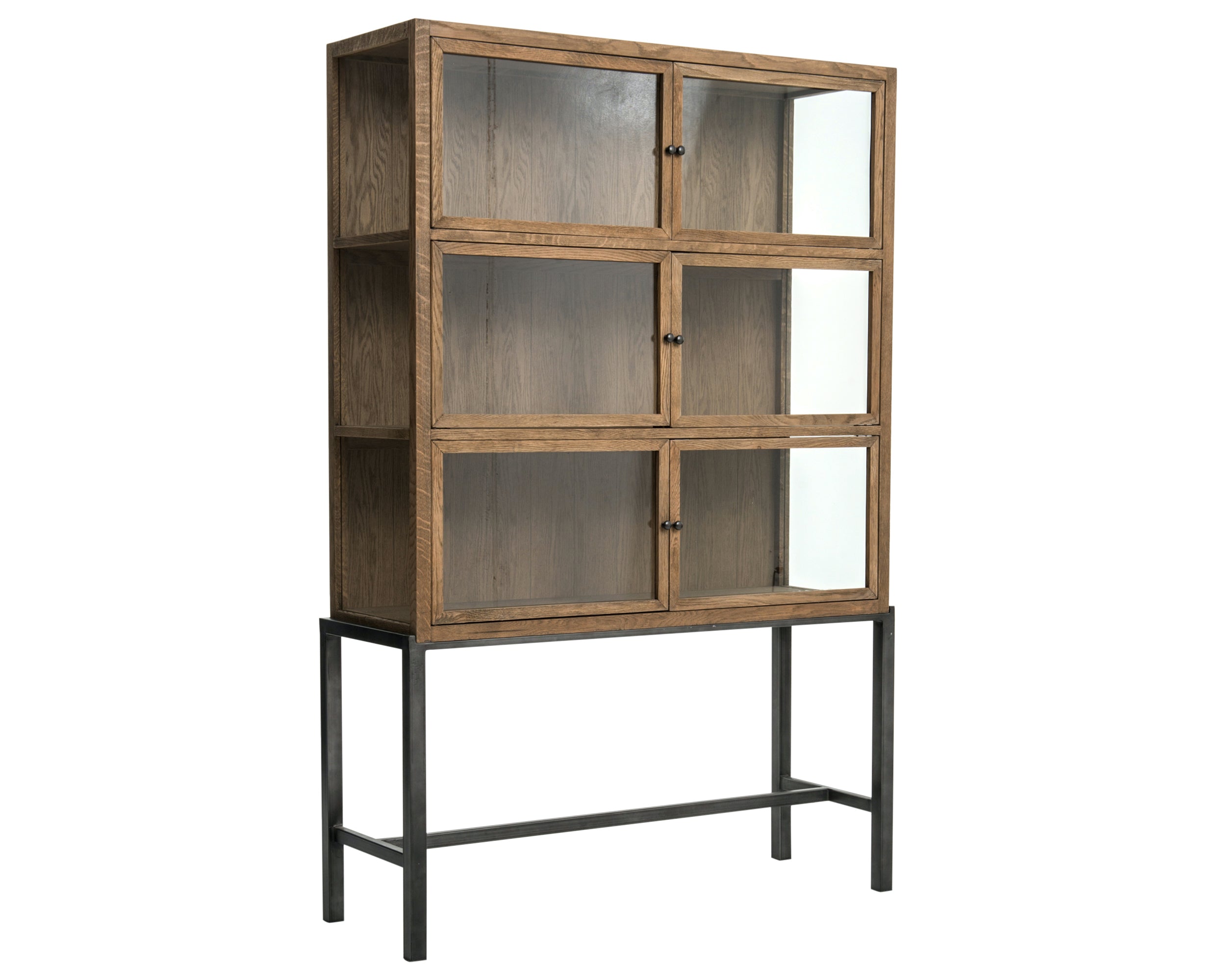 Drifted Oak &amp; Drifted Oak Veneer with Clear Glass &amp; Waxed Black Iron | Spencer Curio Cabinet | Valley Ridge Furniture