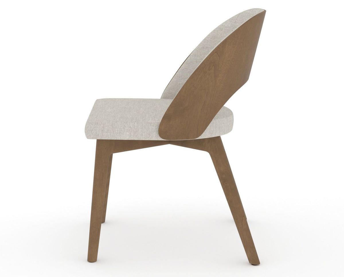 Canadel Downtown Ply Dining Chair in Pecan Washed, TB Fabric, side view