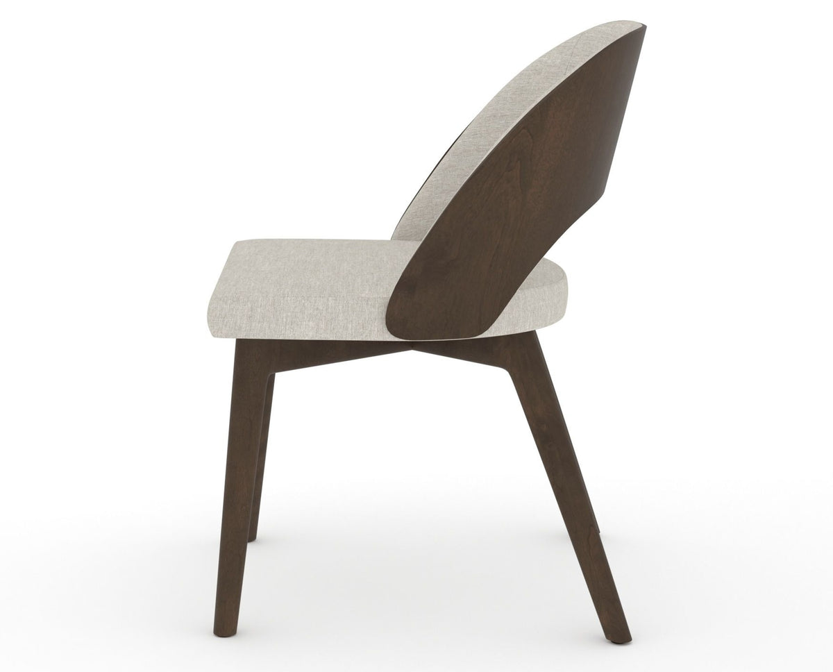 Canadel Downtown Ply Dining Chair in Hazelnut Washed, TB Fabric, side view