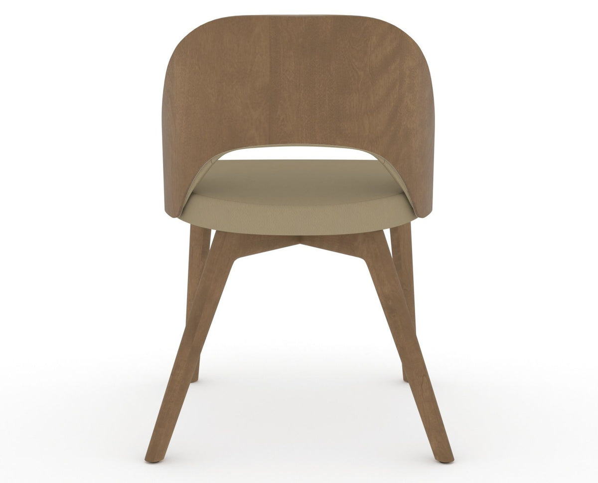 Canadel Downtown Ply Dining Chair in Pecan Washed, XY Faux Leather, back view