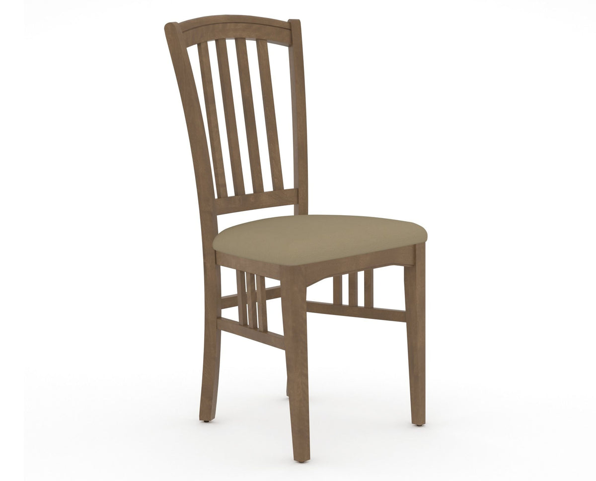 Canadel Dining Chair 0048 in XY Faux Leather and 25 Pecan Washed, three-quarter view