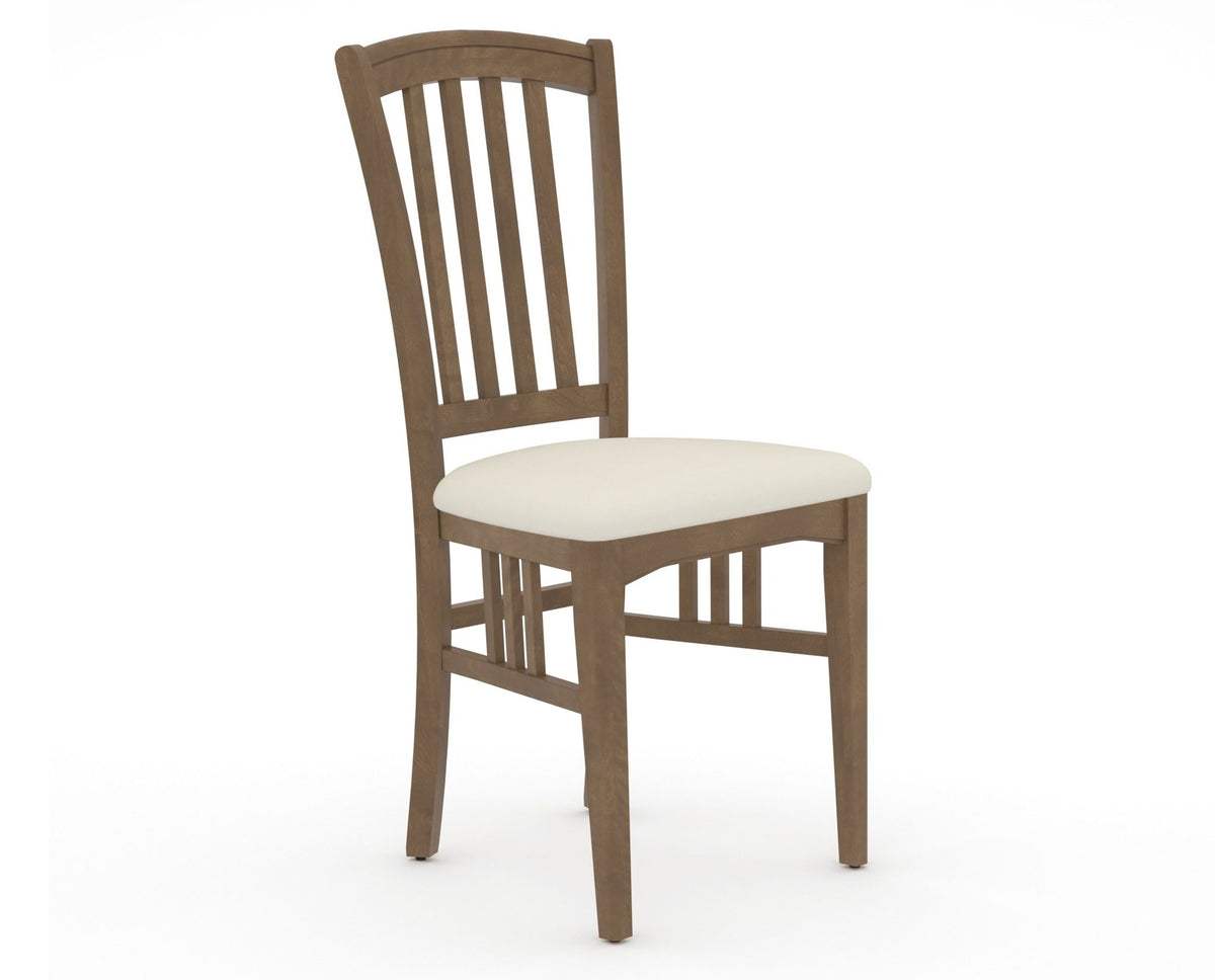 Canadel Dining Chair 0048 in YJ Faux Leather and 25 Pecan Washed, three-quarter view