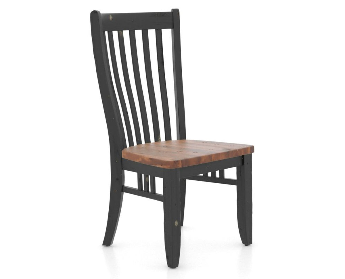Canadel Champlain Dining Chair 0119 in Wood Seat and 63 Black / 33 Spice Washed, three-quarter view