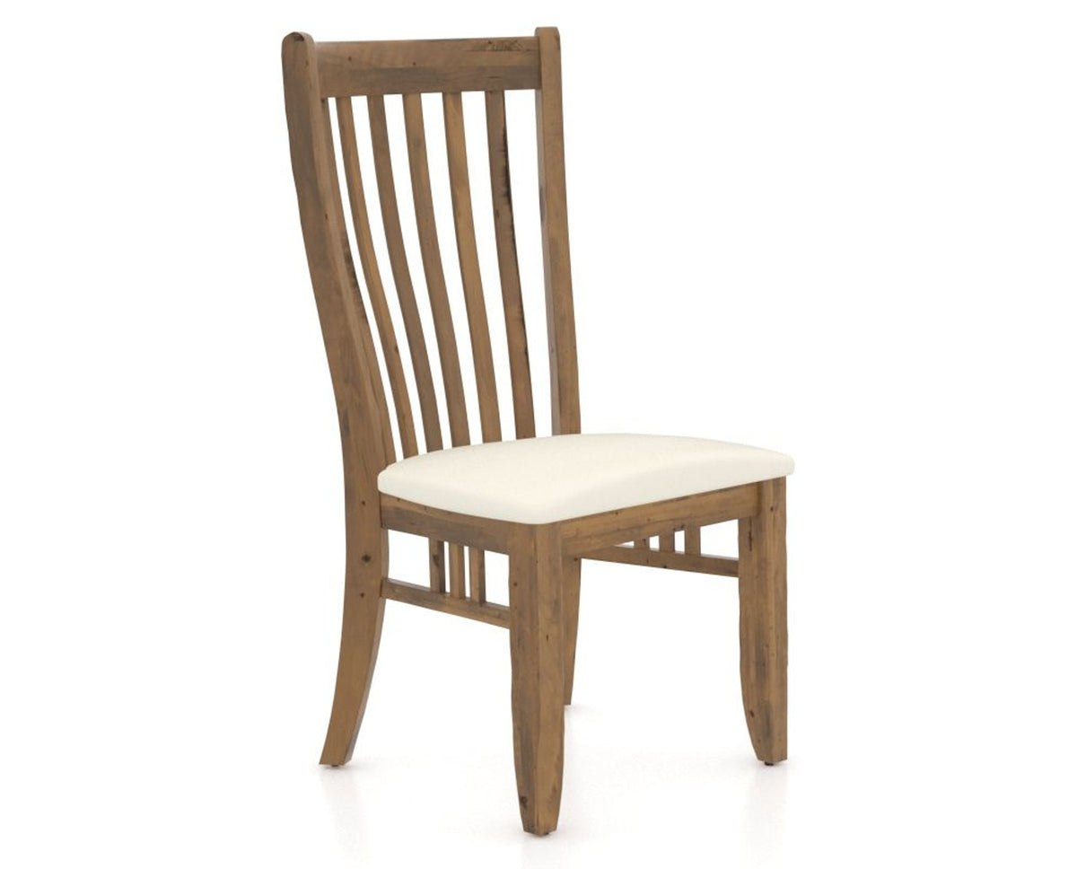 Canadel Champlain Dining Chair 0119 in YJ Faux Leather and 03 Oak Washed, three-quarter view