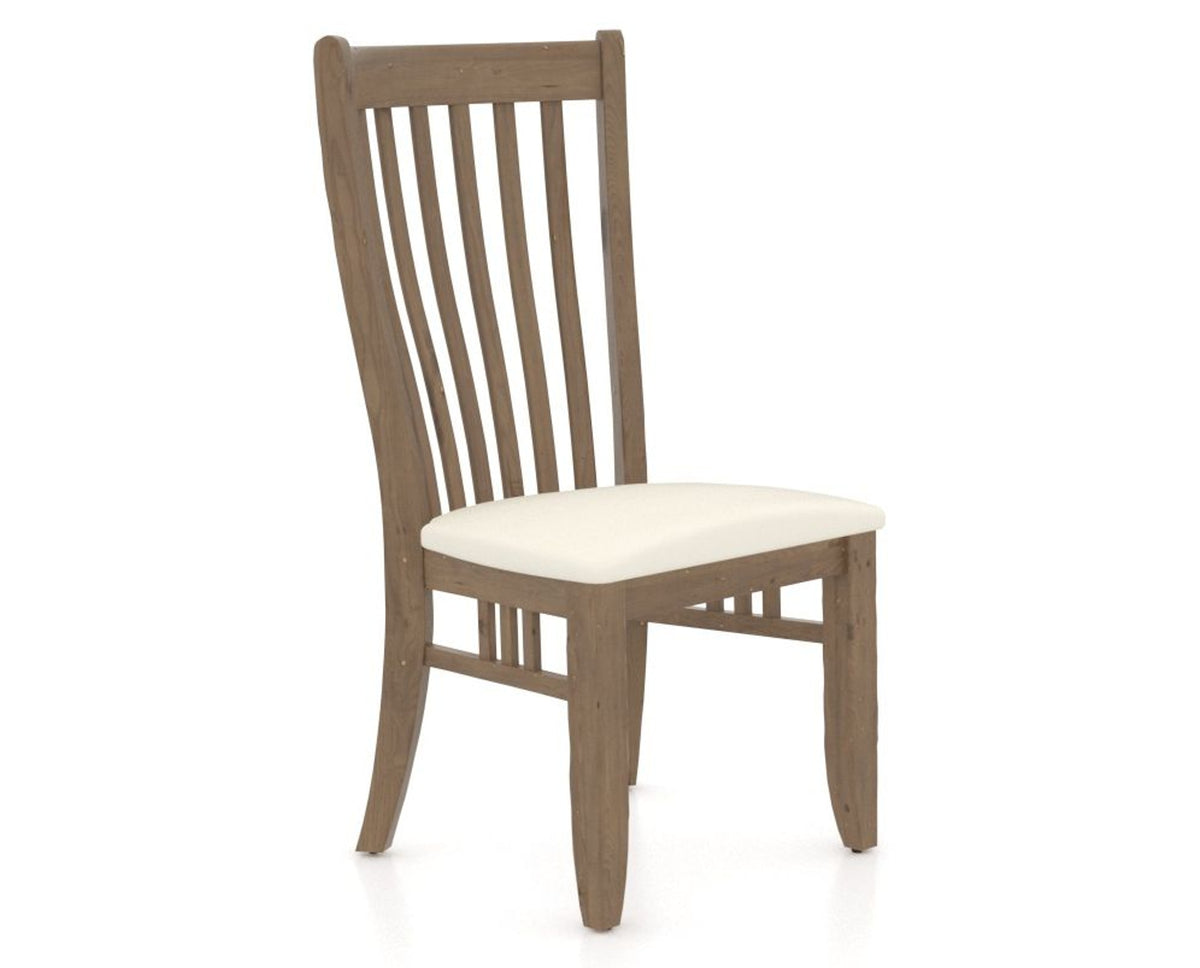 Canadel Champlain Dining Chair 0119 in YJ Faux Leather and 25 Pecan Washed, three-quarter view