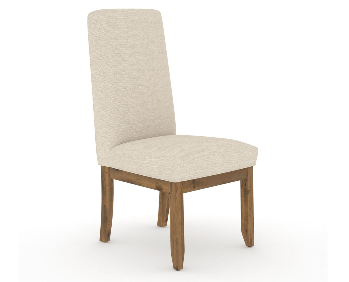Canadel Champlain Upholstered Dining Chair 0138 in 6K Sunbrella® and 03 Oak Washed and Plain Back, three-quarter view