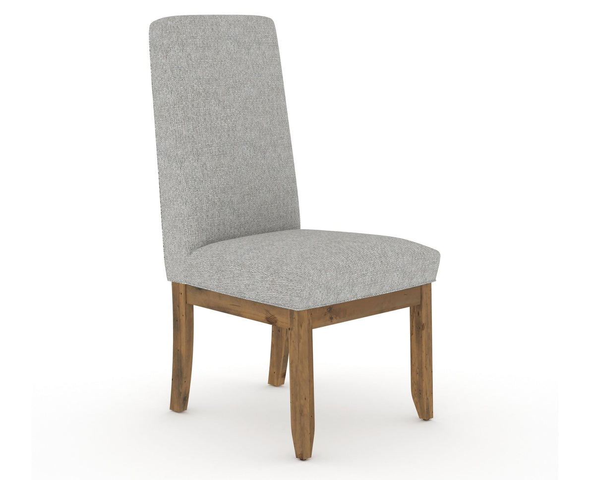 Canadel Champlain Upholstered Dining Chair 0138 in 7C Fabric and 03 Oak Washed and Plain Back, three-quarter view