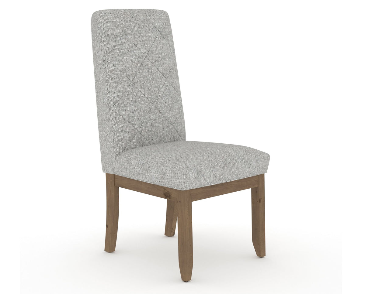 Canadel Champlain Upholstered Dining Chair 0138 in 7C Fabric and 25 Pecan Washed and Quilted Back, three-quarter view