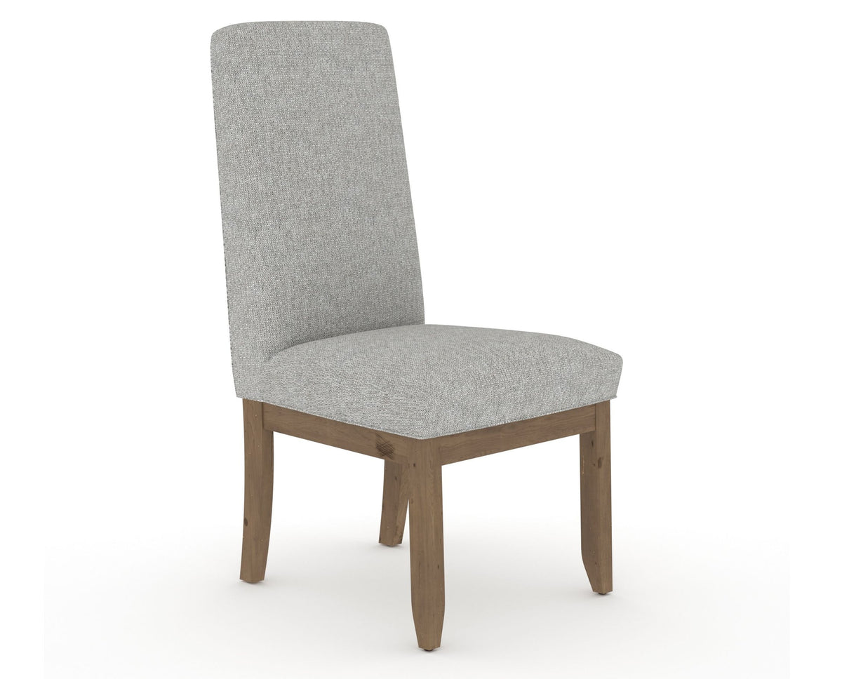 Canadel Champlain Upholstered Dining Chair 0138 in 7C Fabric and 25 Pecan Washed and Plain Back, three-quarter view
