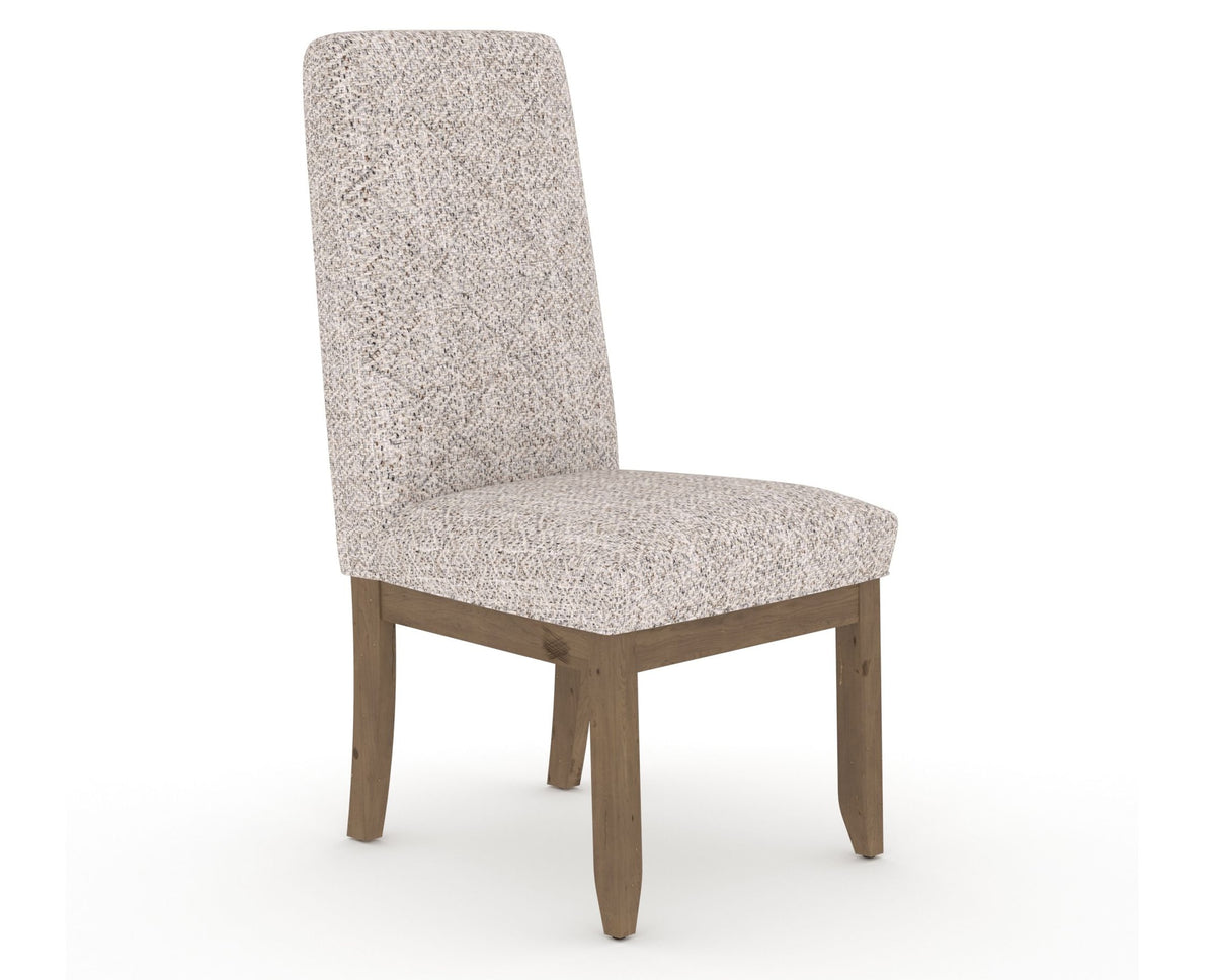 Canadel Champlain Upholstered Dining Chair 0138 in FP Crypton® and 25 Pecan Washed and Quilted Back, three-quarter view