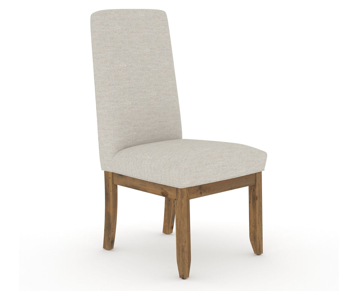 Canadel Champlain Upholstered Dining Chair 0138 in TB Fabric and 03 Oak Washed and Plain Back, three-quarter view