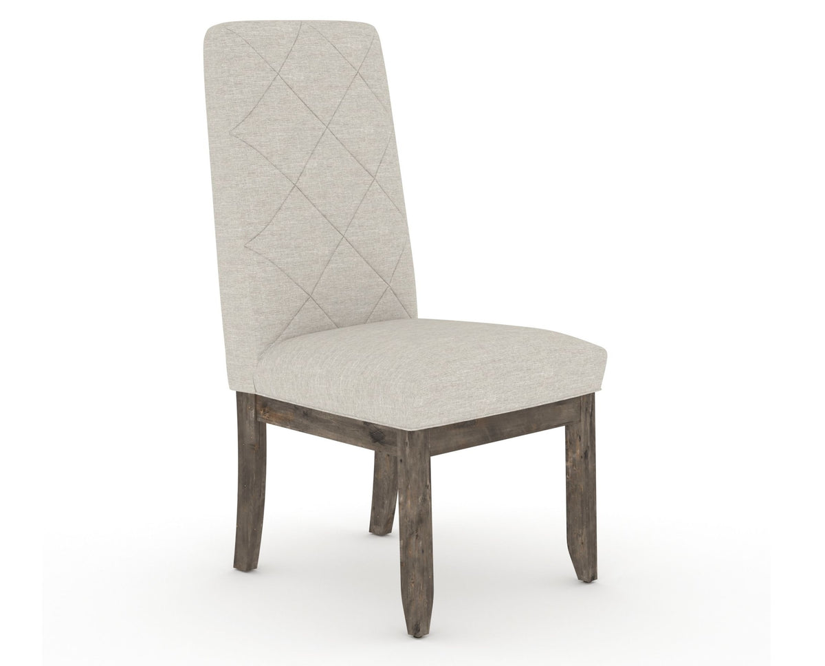 Canadel Champlain Upholstered Dining Chair 0138 in TB Fabric and 08 Shadow and Quilted Back, three-quarter view