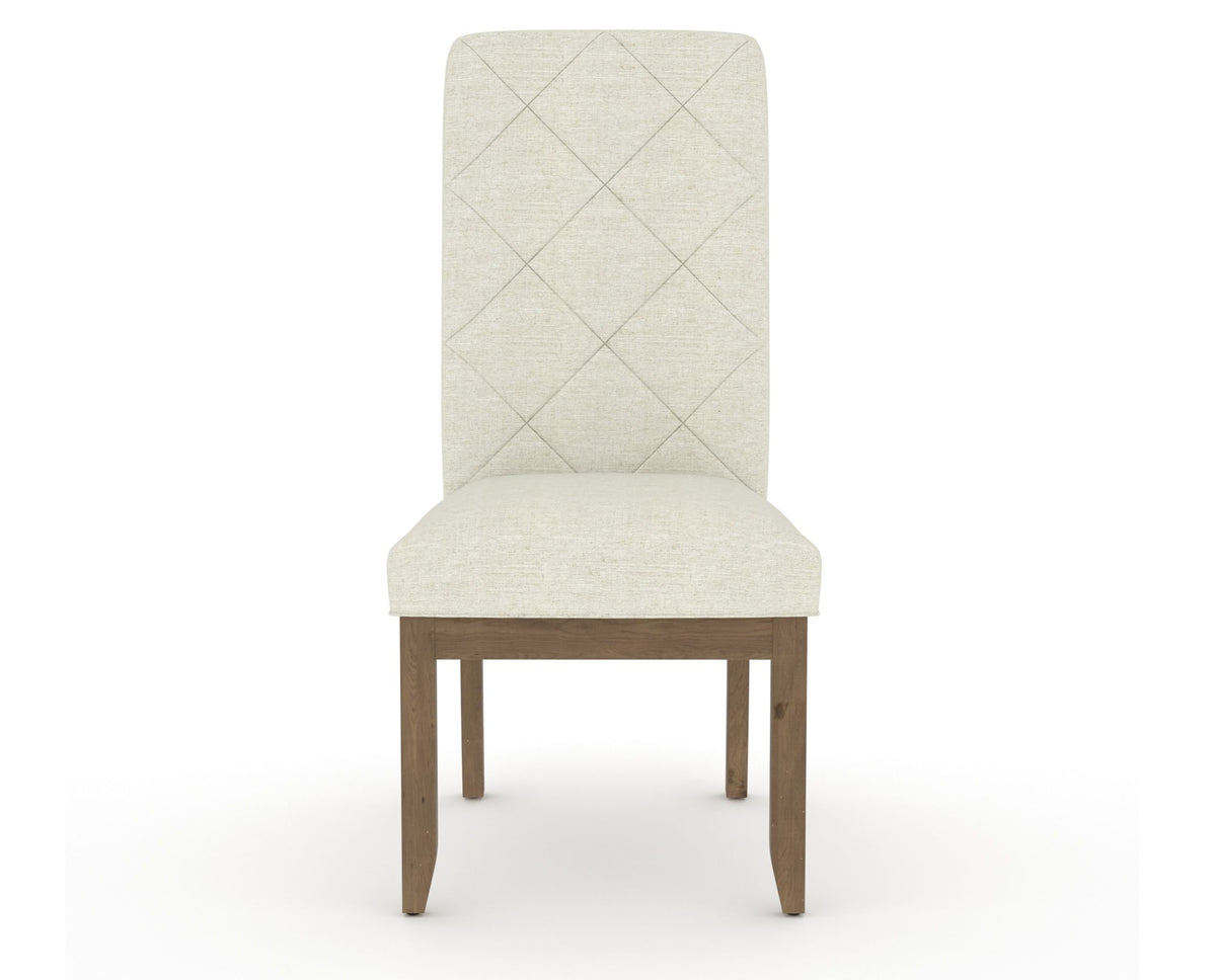 Canadel Champlain Upholstered Dining Chair 0138 in TW Fabric and 25 Pecan Washed and Quilted Back, front view