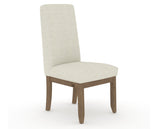 Canadel Champlain Upholstered Dining Chair 0138 in TW Fabric and 25 Pecan Washed and Plain Back, three-quarter view