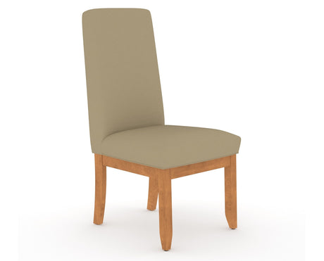 Canadel Upholstered Dining Chair 0138 in XY Faux Leather and 01 Honey Washed and Plain Back, three-quarter view
