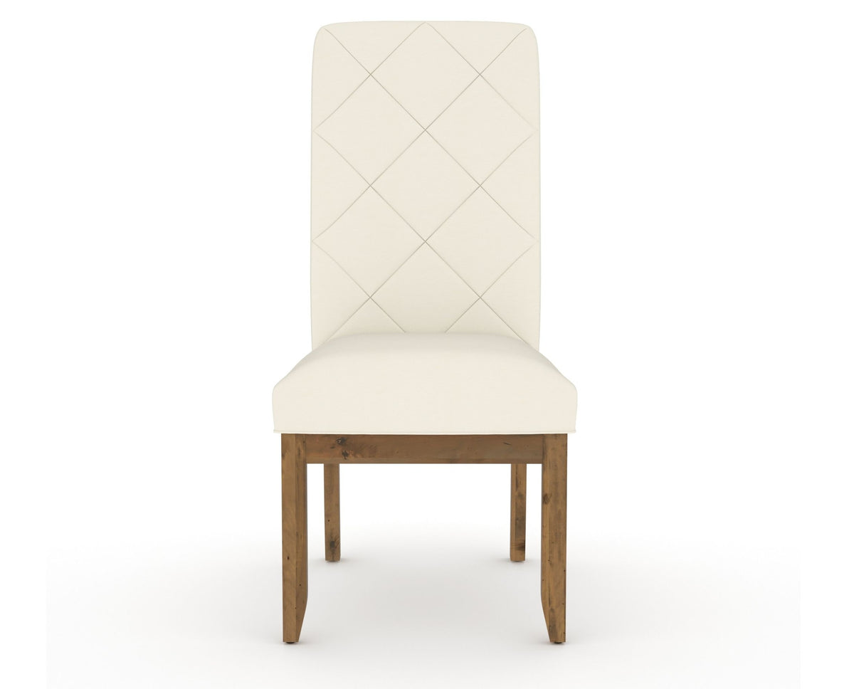 Canadel Champlain Upholstered Dining Chair 0138 in YJ Faux Leather and 03 Oak Washed and Quilted Back, front view