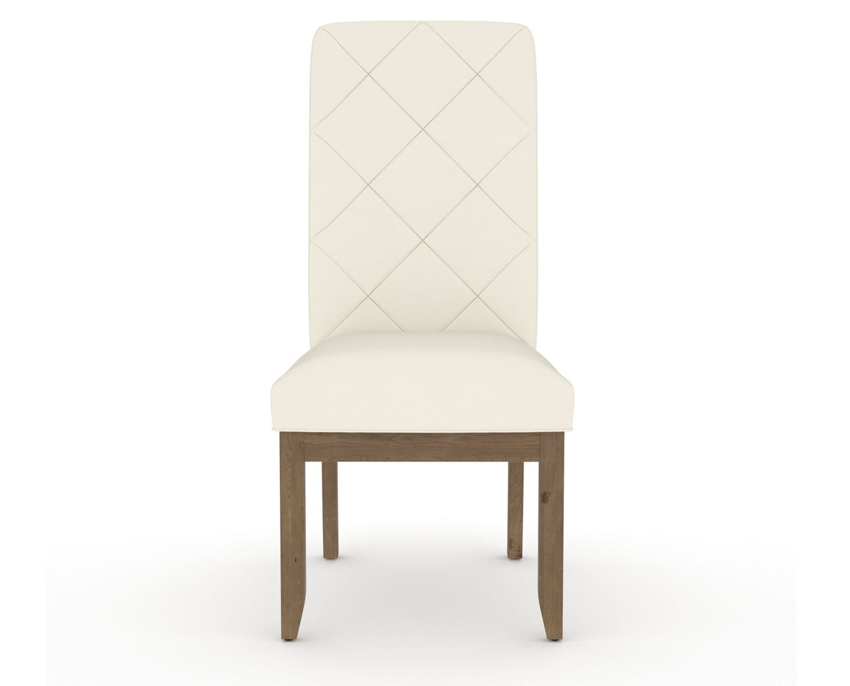 Canadel Champlain Upholstered Dining Chair 0138 in YJ Faux Leather and 25 Pecan Washed and Quilted Back, front view