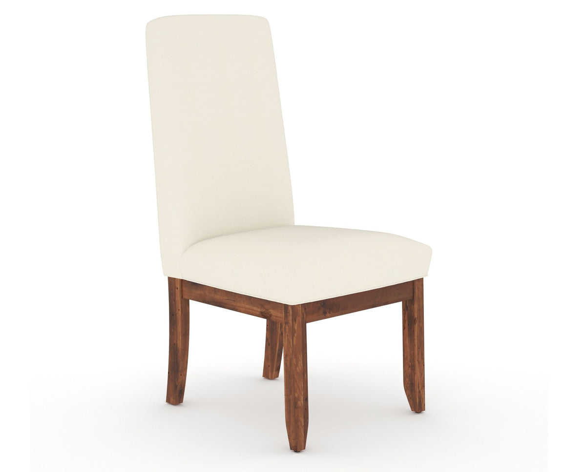 Canadel Champlain Upholstered Dining Chair 0138 in YJ Faux Leather and 33 Spice Washed and Plain Back, three-quarter view
