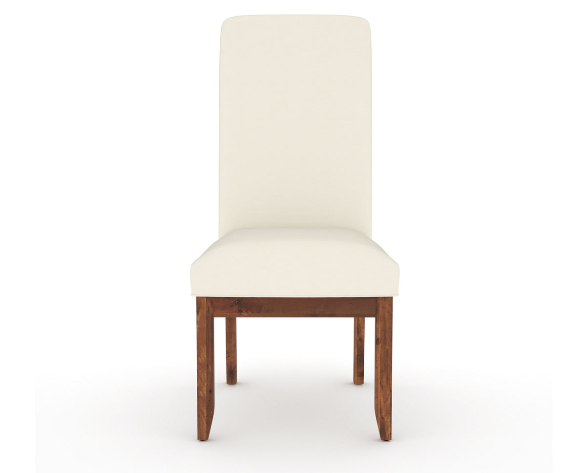 Canadel Champlain Upholstered Dining Chair 0138 in YJ Faux Leather and 33 Spice Washed and Plain Back, front view