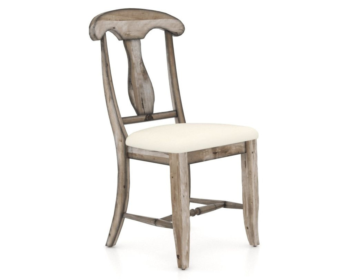 Canadel Champlain Dining Chair 0600 in YJ Faux Leather and 72 Heritage Nature, three-quarter view