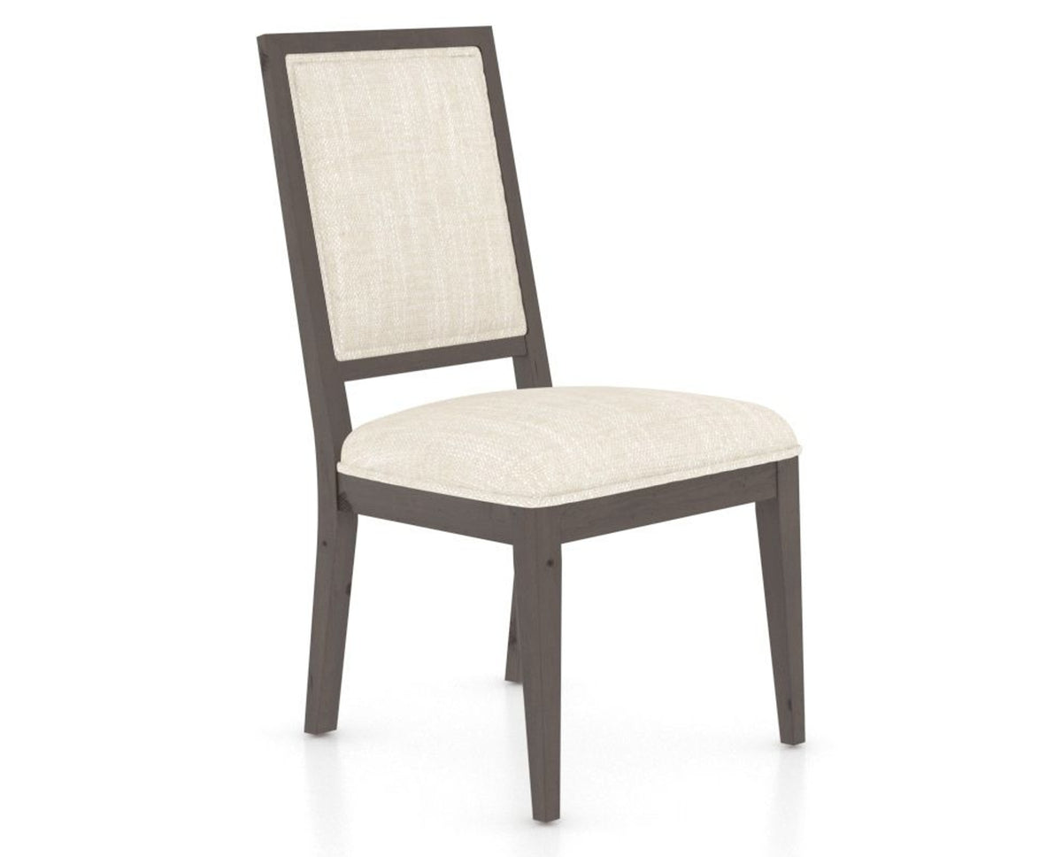 Canadel Loft Upholstered Dining Chair 312A in FT InsideOut® and 29 Hazelnut Washed, three-quarter view