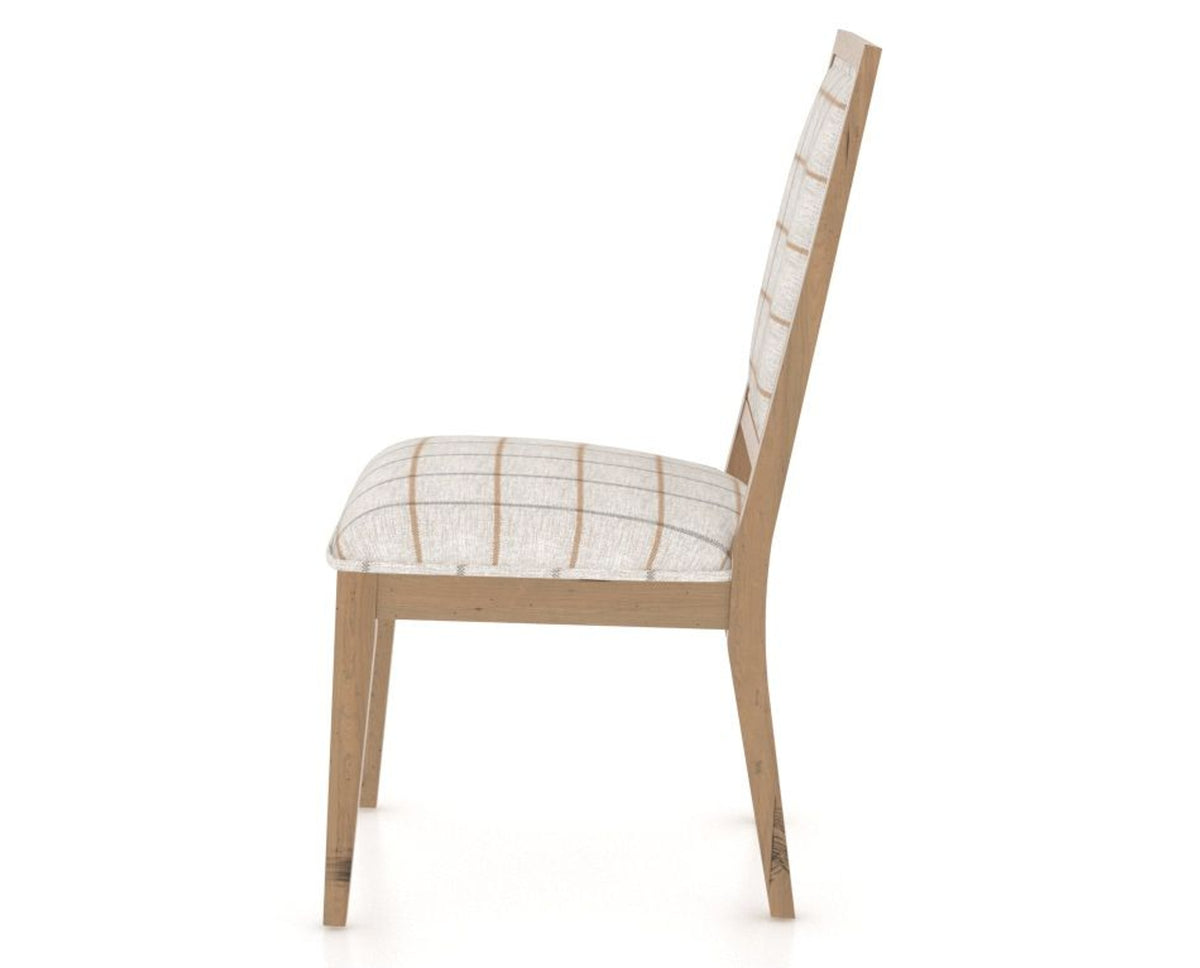 Canadel Loft Upholstered Dining Chair 312A in OZ Fabric and 20 Caramel Washed, side view