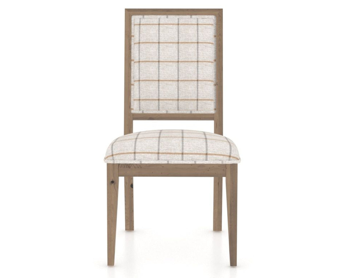 Canadel Loft Upholstered Dining Chair 312A in OZ Fabric and 25 Pecan Washed, front view