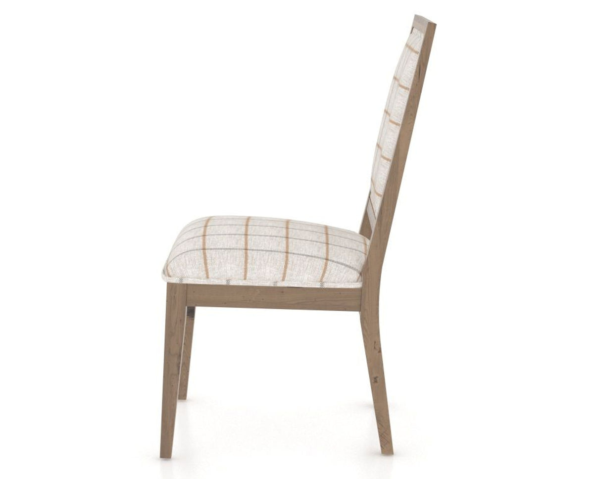 Canadel Loft Upholstered Dining Chair 312A in OZ Fabric and 25 Pecan Washed, side view