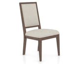 Canadel Loft Upholstered Dining Chair 312A in TB Fabric and 19 Cognac Washed, three-quarter view