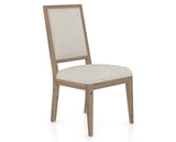 Canadel Loft Upholstered Dining Chair 312A in TB Fabric and 25 Pecan Washed, three-quarter view
