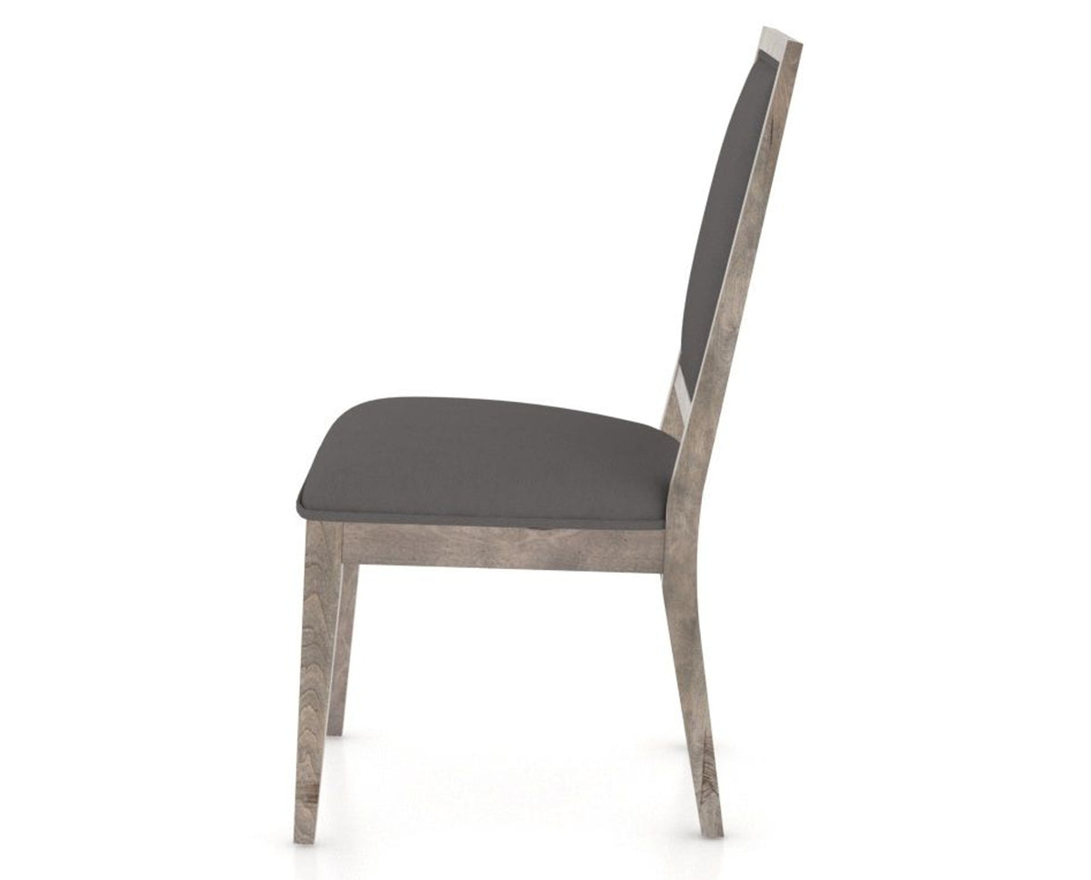 Canadel Loft Upholstered Dining Chair 312A in Shadow & Faux Leather XU, side view