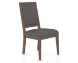 Canadel Loft Upholstered Dining Chair 312A in XU Faux Leather and 19 Cognac Washed, three-quarter view