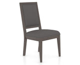 Canadel Loft Upholstered Dining Chair 312A in XU Faux Leather and 29 Hazelnut Washed, three-quarter view