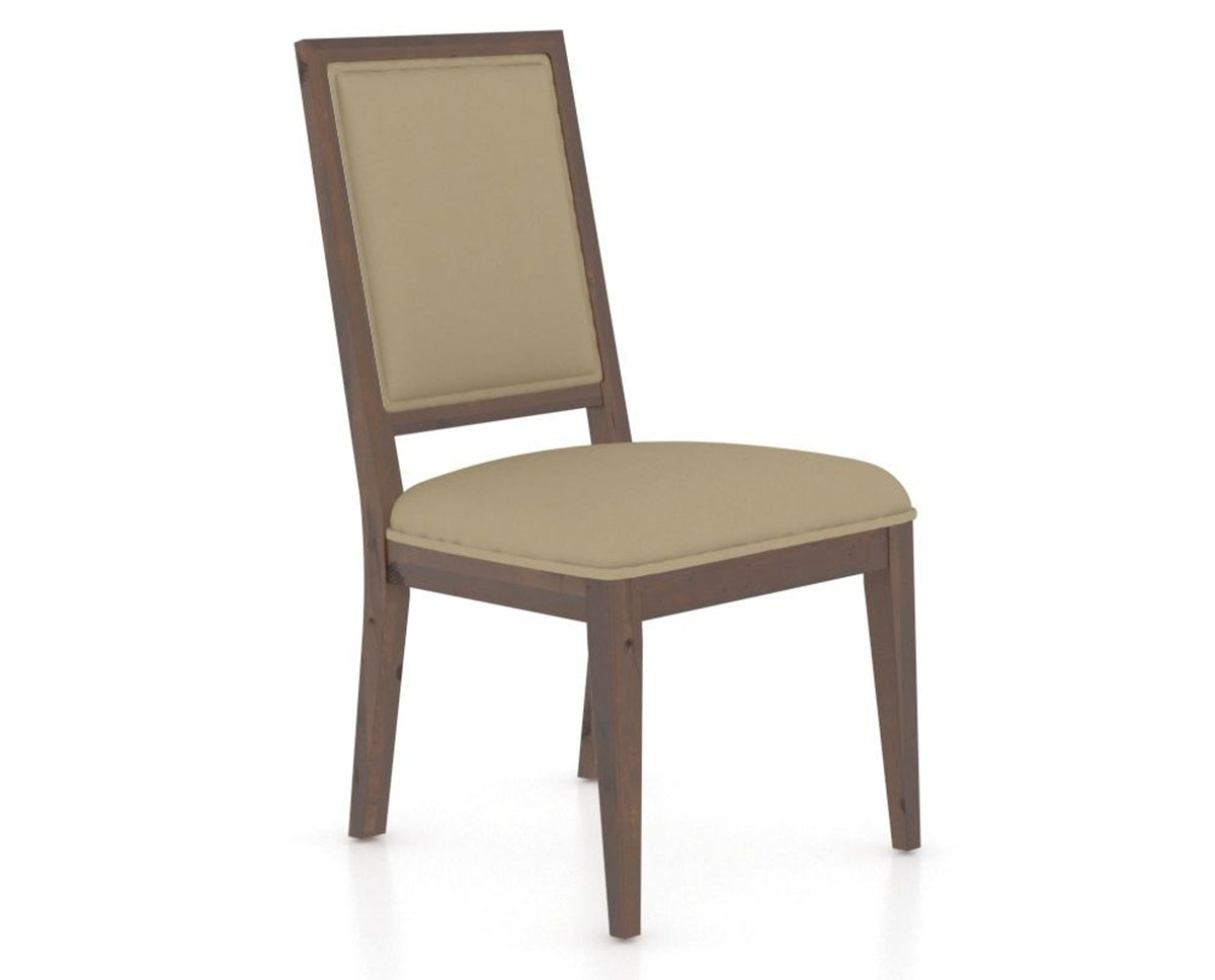 Canadel Loft Upholstered Dining Chair 312A in XY Faux Leather and 19 Cognac Washed, three-quarter view