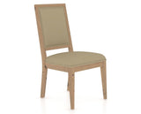 Canadel Loft Upholstered Dining Chair 312A in XY Faux Leather and 20 Caramel Washed, three-quarter view