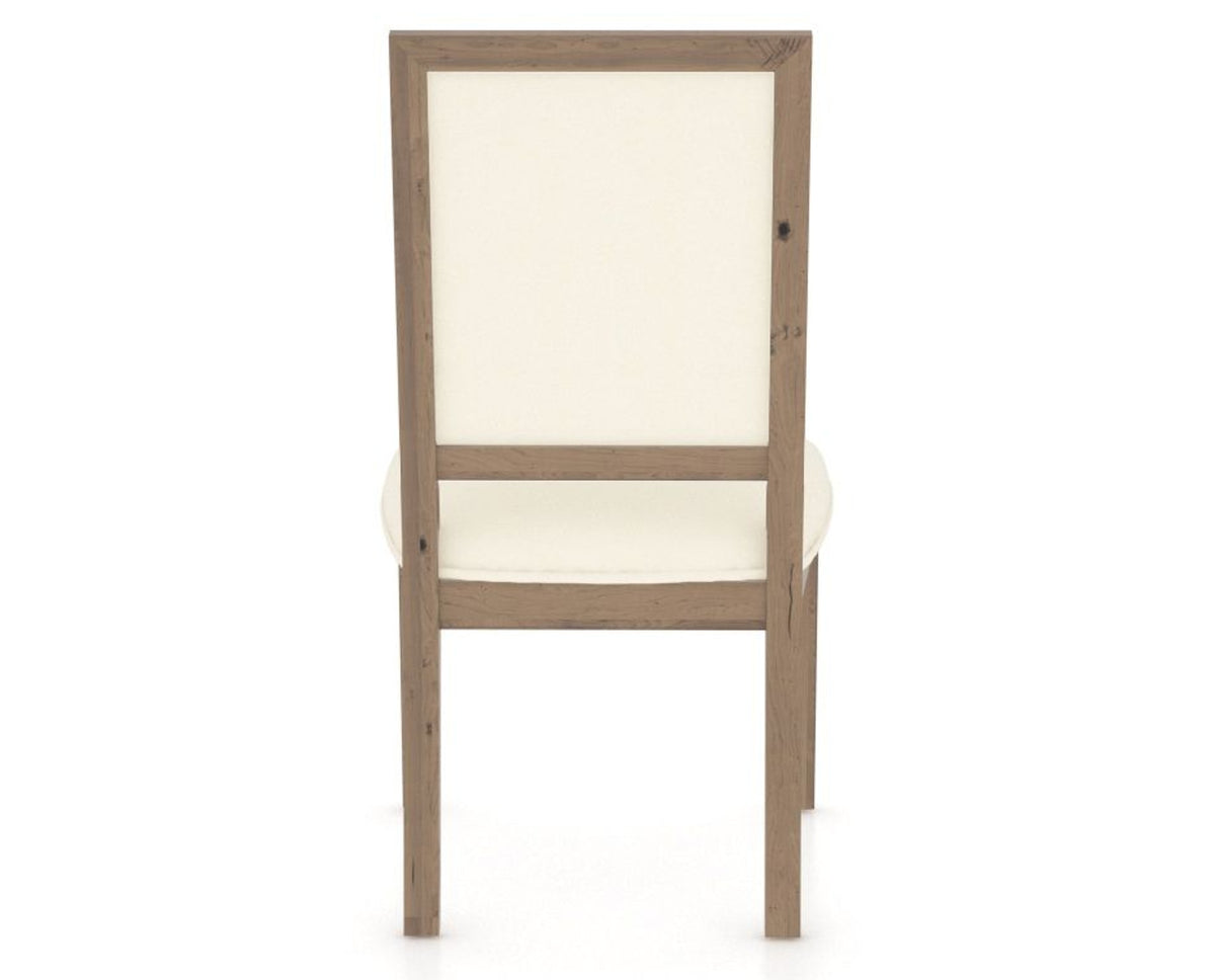Canadel Loft Upholstered Dining Chair 312A in YJ Faux Leather and 25 Pecan Washed, back view